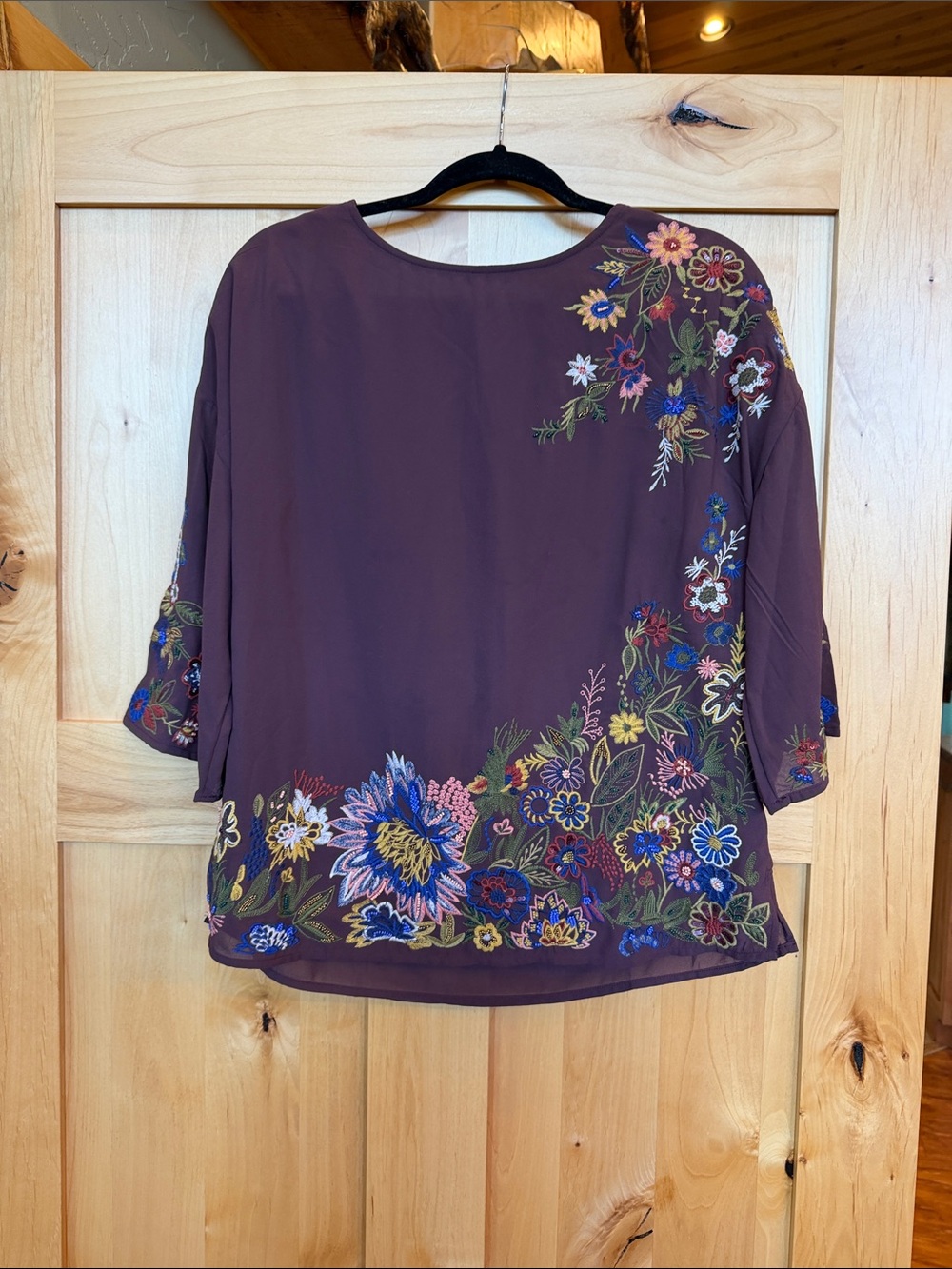 Soft Surroundings Moonbeam Embroidered Floral Blouse Purple Size S